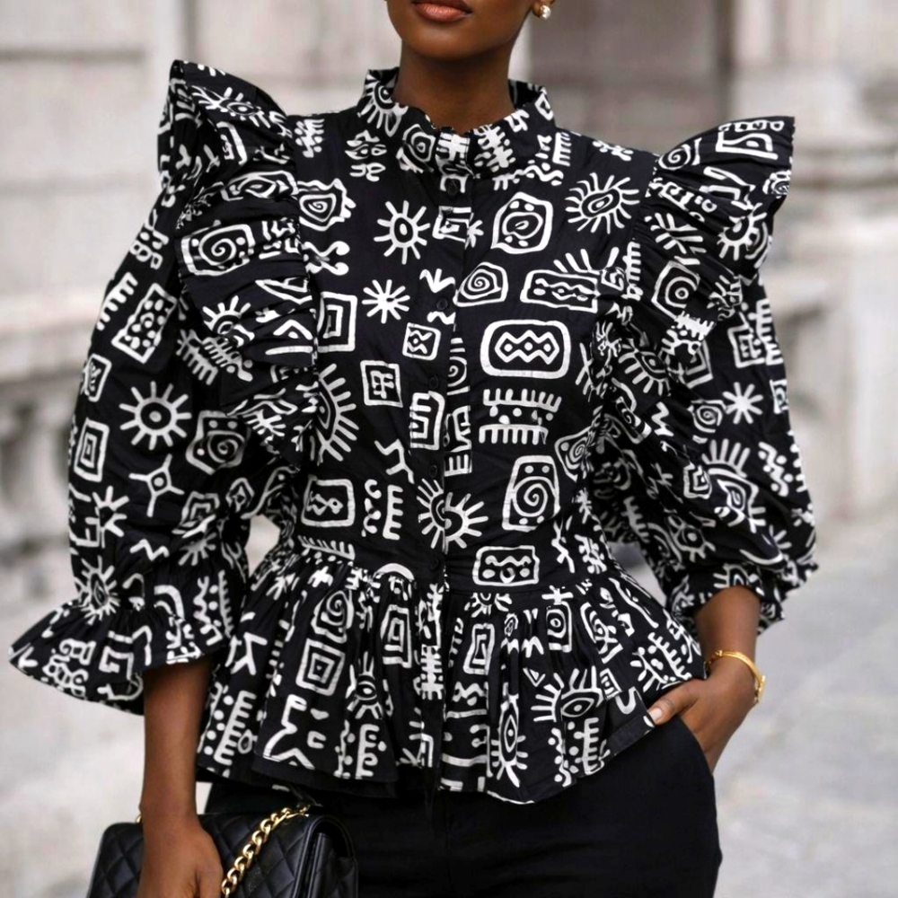 Elegant Multicolor Ruffle Sleeve Top